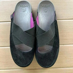 Crocs Edie Mule Black Suede Slip-On Sandal Shoes Slides Women’s Sz 8
